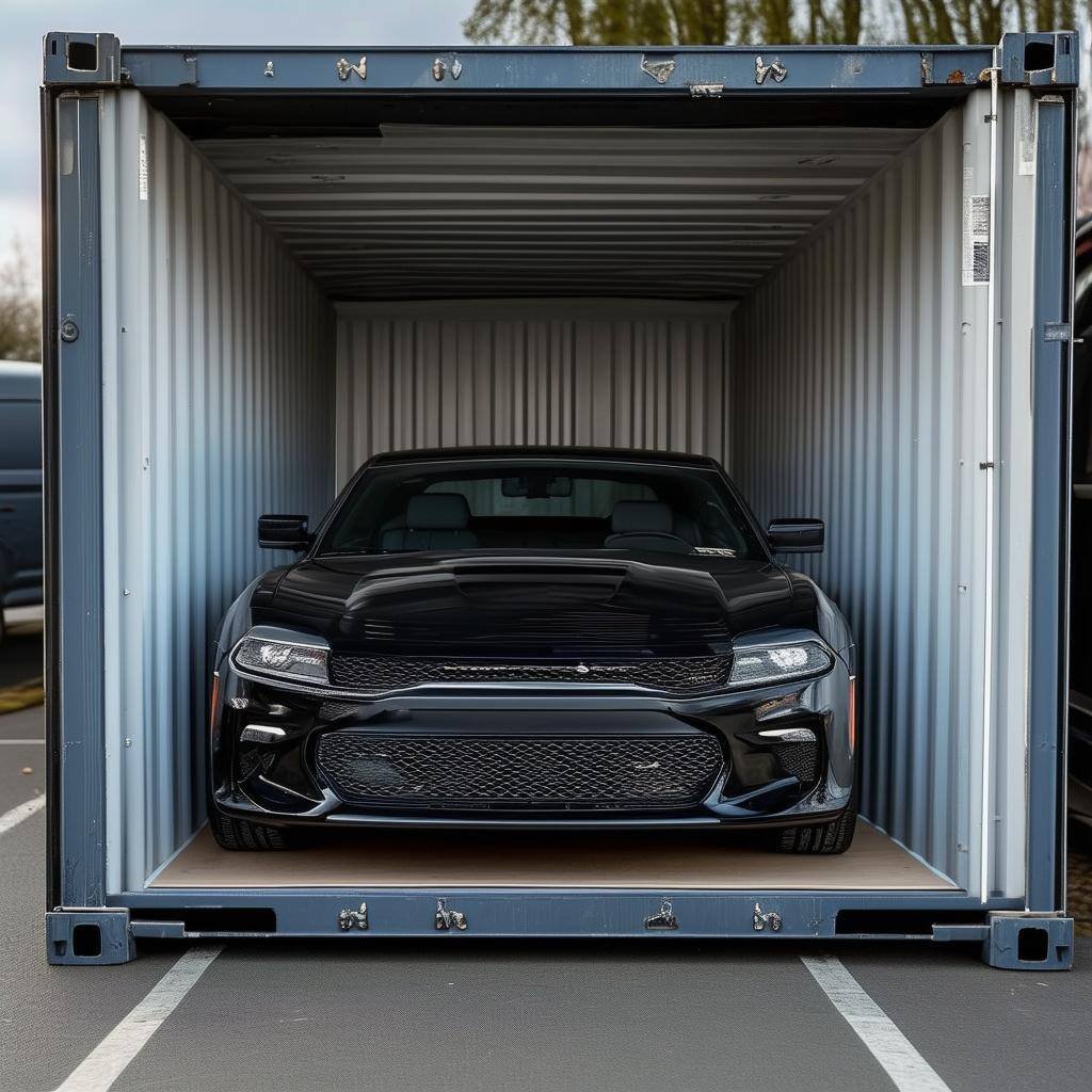 car enclosed in shipping container