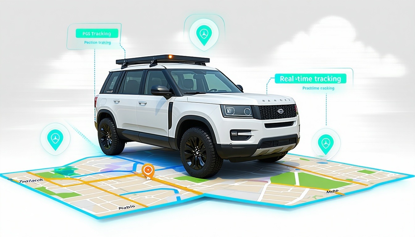 A vehicle equipped with a GPS tracking system, sho