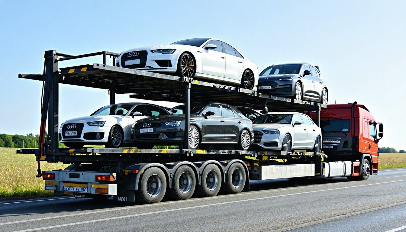 An image of a car carrier truck with multiple vehi